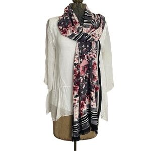 White House Black Market WHBM Floral Rayon Oblong Scarf